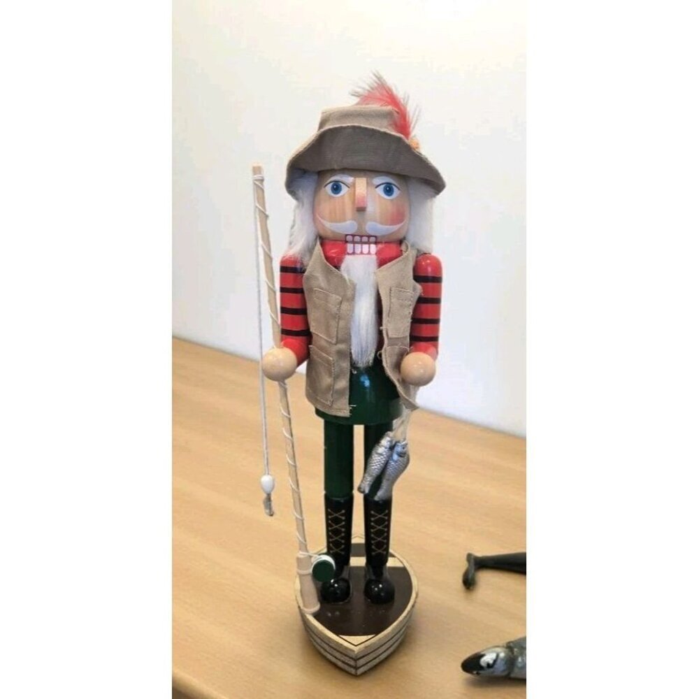 New Man Cave Fly Fisherman Christmas Holiday Nutcracker Room Decor Gift 14" Tall